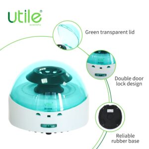 Utile Electric Benchtop Centrifuge Machine, with Maximum Speed of 7000RPM, Low Noise, Green Cover, 2 Rotors for 8 x 0.2/0.5/1.5/2.0ml and 0.2mL×32 PCR Strips or 0.2mL×4 PCR 8 Strips, 4620.1004.08.1