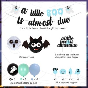 A Little Boo Is Almost Due Halloween Baby Shower Decorations for Boys - Blue Black Glitter A Little Boo Is Almost Due Banner Cake Cupcake Topper Balloons Black Bat Ghost Foil Balloons for Little Boo