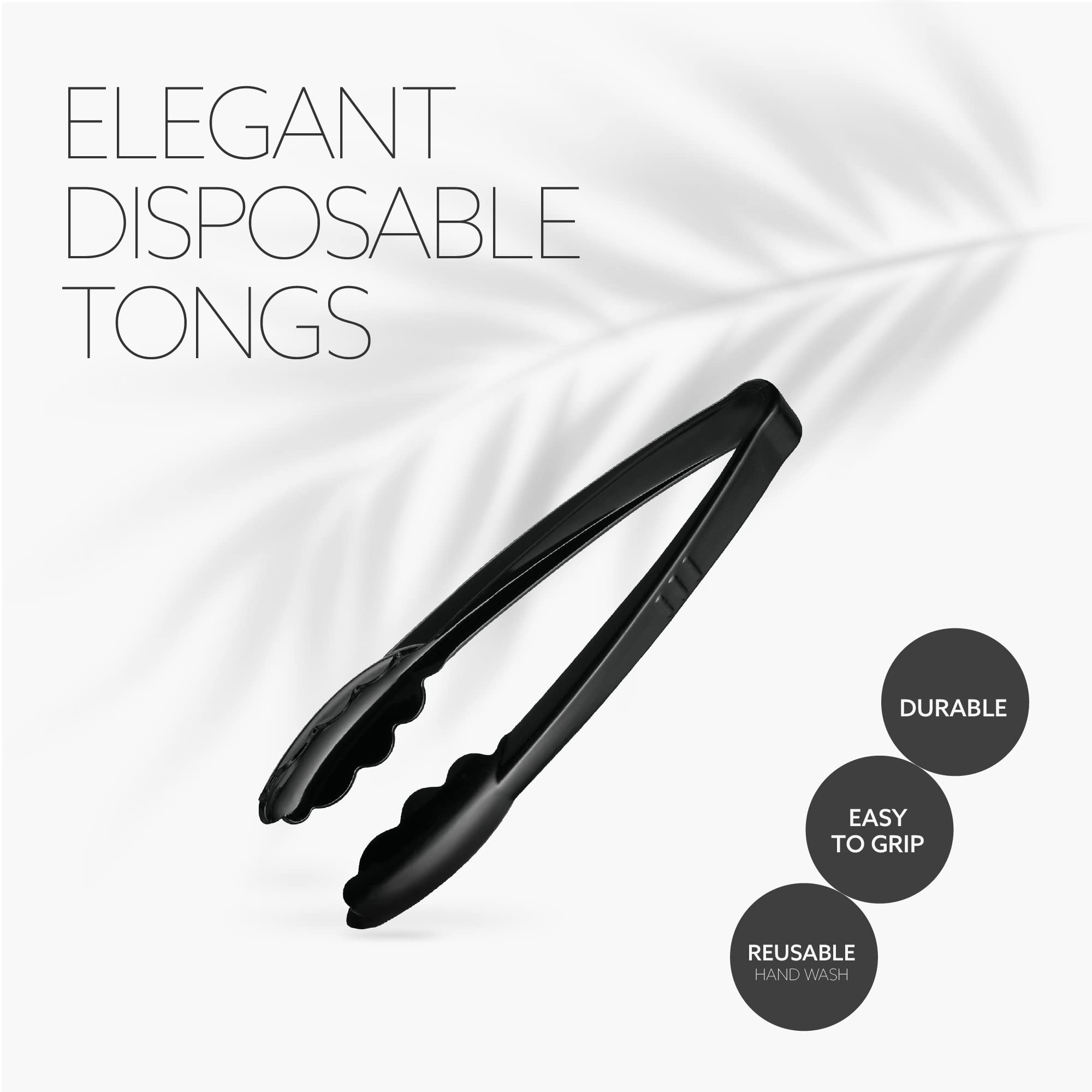 [Black Tongs 7.5'' Inches] Plasticpro 7.5'' Serving Tongs Heavy Duty Reusable Kitchen and BBQ Black Serving Tong for party's, Caterings, Events, Buffet, Weddings, And every Day use Pack of 12