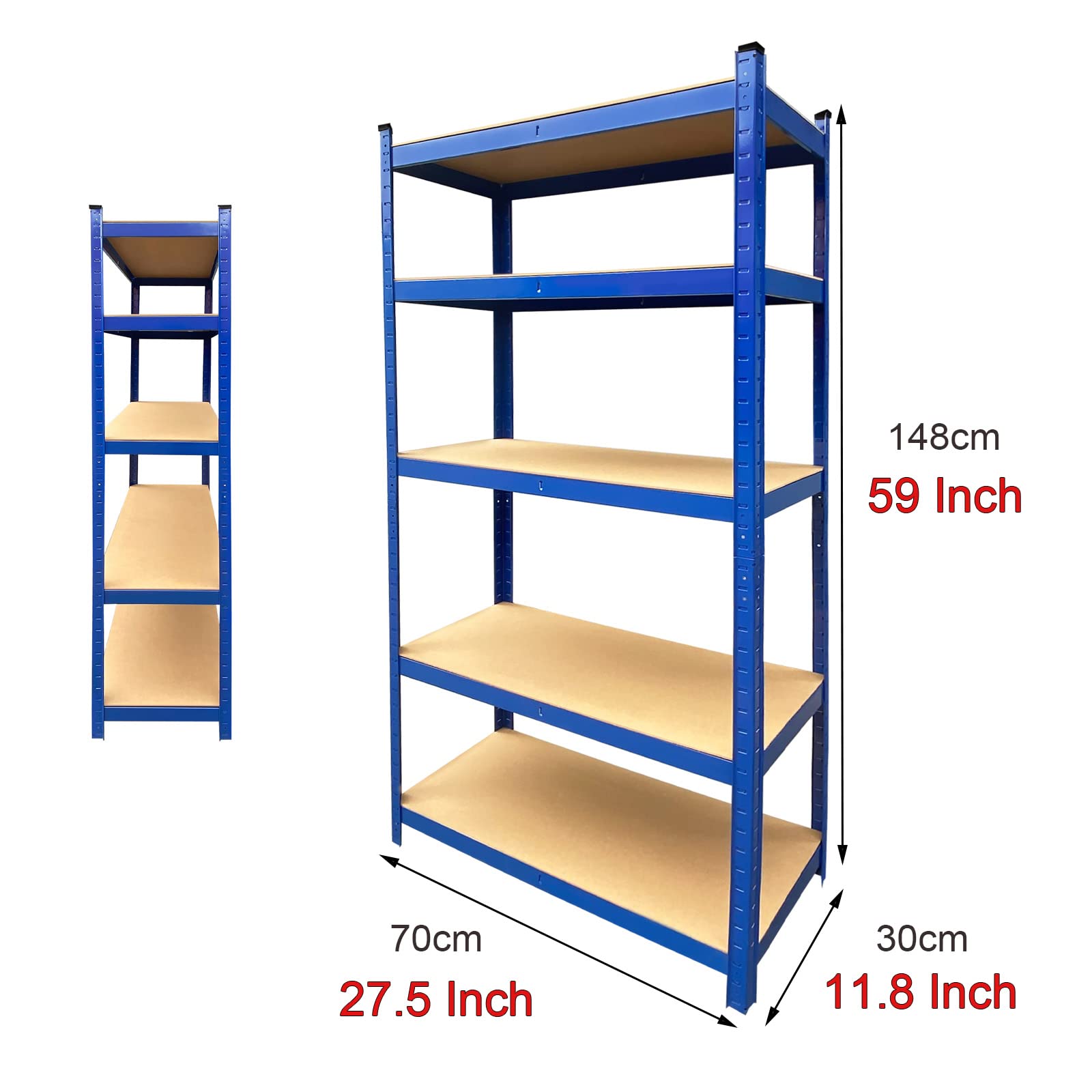 Bowoshen Storage Shelves 5-Tier 59in Height Garage Shelving Unit Rack Metal Shelf Heavy Duty 386lb Load per Tier, Adjustable Utility Shelves for Garage, Warehouse, Living Room, Office (59" Blue)