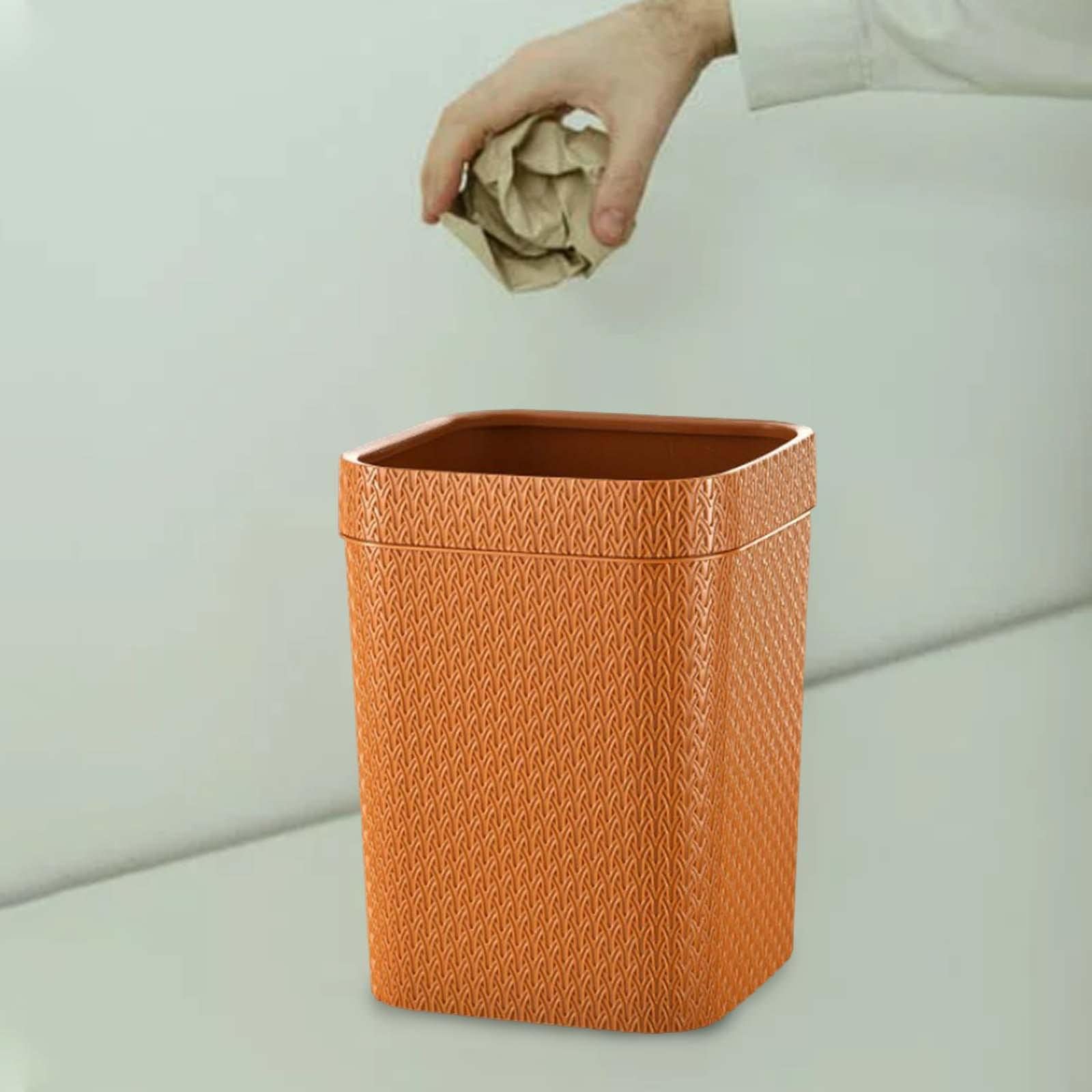 Trash Basket Narrow Rattan Woven Plastic Square Waste Can Wastebasket Dustbin for Bedroom Office Home Toilet Outdoor Indoor, Orange