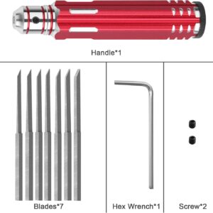 Craznick 7 In 1 Prime Model Scriber with 7 Blades Gundam Resin Carved Scribe Line Cutting Tool Chisel (0.1/0.2/0.4/0.6/0.8/1.0/2.0mm) Red