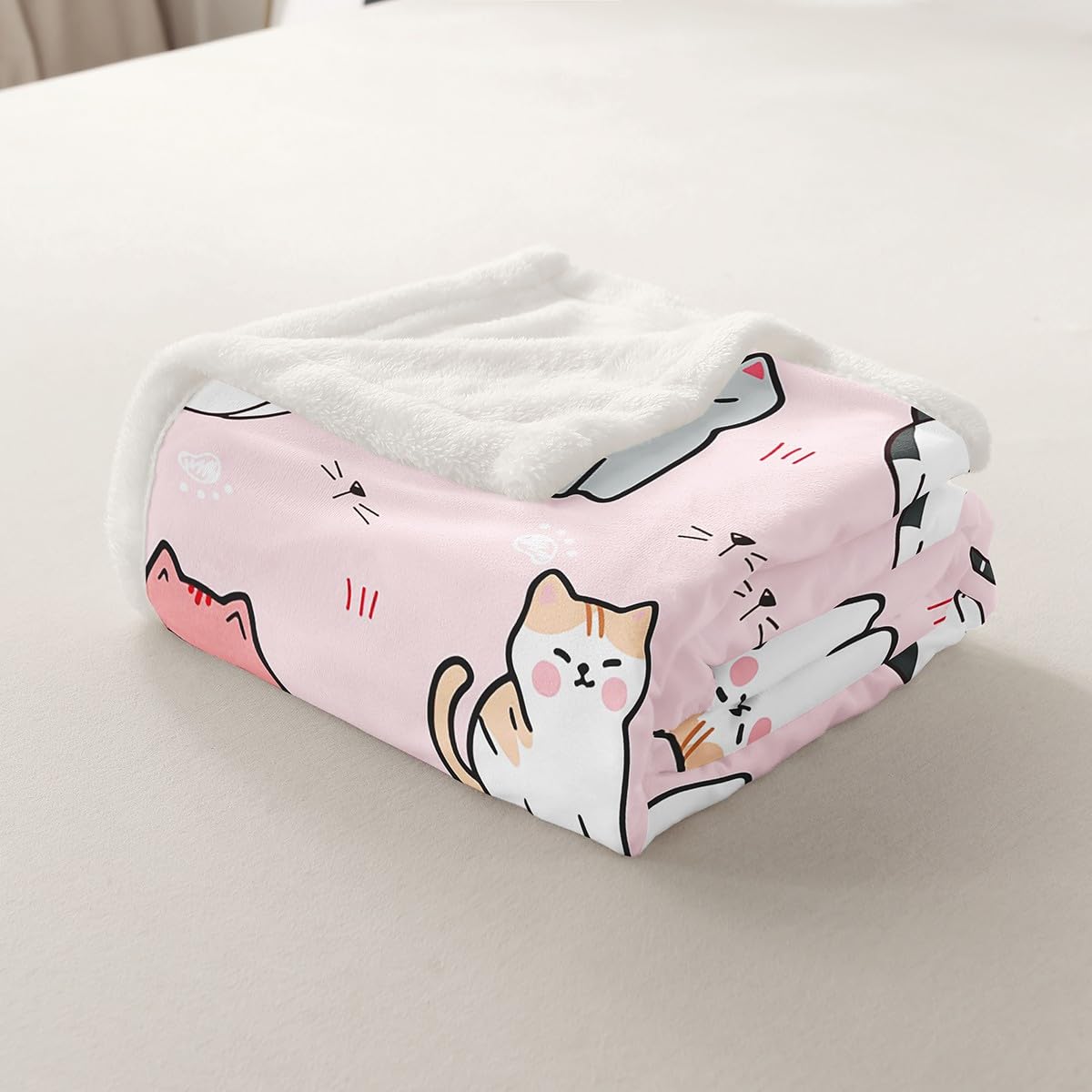 Erosebridal Cartoon Cat Sherpa Blanket,Cute Kitten Print Blanket for Kids Boys Girls Toddler Cat Lover,Cat Paw Print Throw Blanket for Bed Sofa Couch,Kawaii Pet Theme Plush Blanket Pink Baby 30"x40"