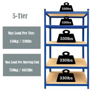 Bowoshen Storage Shelves 5-Tier 59in Height Garage Shelving Unit Rack Metal Shelf Heavy Duty 386lb Load per Tier, Adjustable Utility Shelves for Garage, Warehouse, Living Room, Office (59" Blue)