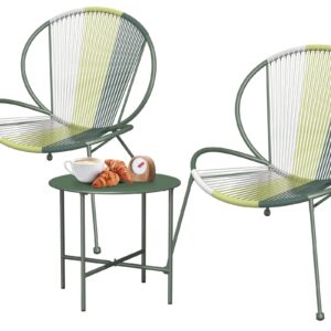 Grand patio 3-Piece Outdoor Acapulco Chair Set, Patio Furniture Set with Wicker Rope, Bistro Table and 2 Low Seat Chairs, Cool Olive Green