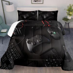 YHXSLY Gamer Comforter Set Twin Size for Boys Kids 3D Gaming Microfiber Quilts Black Video Game Bedding Sets Room Decor Gaming Bedding Set All Season for Game Lovers