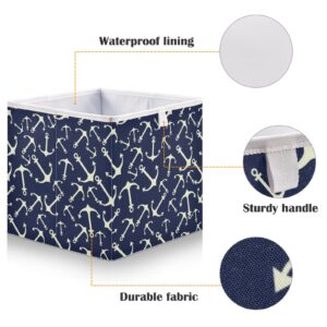 DOMIKING Marine Nautical Storage Bins for Closet Shelves Bedroom Foldable Fabric Storage Boxes with Sturdy Handle Organization Baskets Cubes 11 Inch