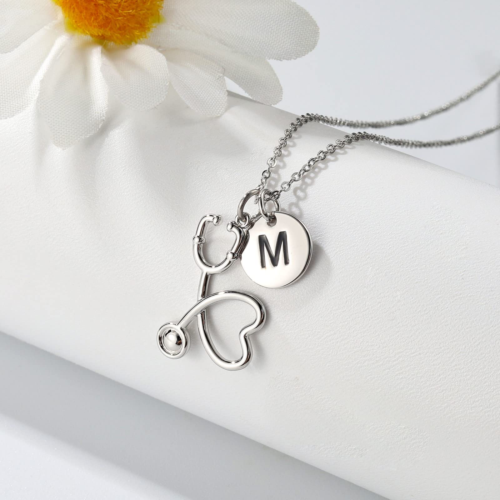 Nurse Gifts for Women, S925 Sterling Silver Initial Letter Stethoscope Necklace Gifts for Nurses Week Gifts Medical Assistant RN Gifts for Nurses Nurse Graduation Gifts for Medical Students Doctor (B)