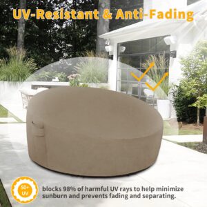 Easy-Going Heavy Duty 600D Outdoor Daybed Cover 75 Inch UV Resistant Patio Round Sofa Cover Waterproof Outdoor Canopy Daybed Sofa Cover with Air Vent 75" Dia x 35"/18" H, Camel