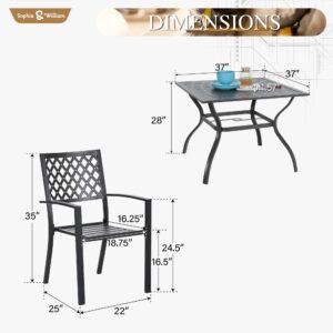 Sophia & William Patio Table and Chairs Set, Outdoor Dining Set for 4, 5 Piece Metal Patio Furniture, 37" Black Square Table(Diamond)