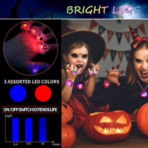 DIYASY 63 Pcs Halloween Party Favors, Light Up Rings Necklace LED Flash Bracelets Lighted Brooches Bulk Glow Toys Party Supplies Decorations for Kids