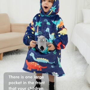 NOUKOW Wearable Blanket Hoodie for Toddlers Oversized Sherpa Blanket Sweatshirt Flannel Sweater Blanket 2-6 Years Old Boy Birthday Gifts Dinosaur