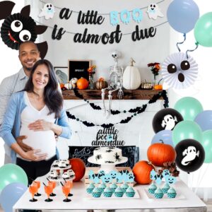 A Little Boo Is Almost Due Halloween Baby Shower Decorations for Boys - Blue Black Glitter A Little Boo Is Almost Due Banner Cake Cupcake Topper Balloons Black Bat Ghost Foil Balloons for Little Boo