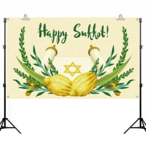 pudodo happy sukkot backdrop banner sukkah etrog lulav jewish holiday party religious photography background wall decoration