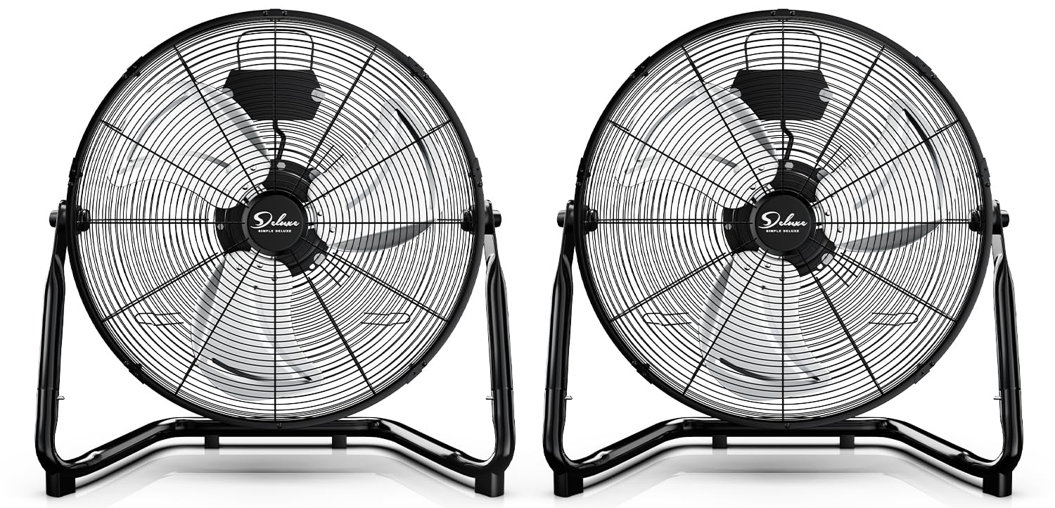 Simple Deluxe 20 Inch 3-Speed High Velocity Heavy Duty Metal Industrial Floor Fans Quiet for Home, Commercial, Residential,Black, 2 Pack