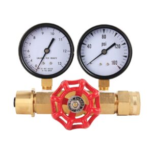 watflow water gauge pressure, flow, & psi test gauge,0-160psi,0-13 gpm, 3/4" female hose thread.