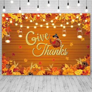 AIBIIN 7x5ft Autumn Thanksgiving Festival Backdrop Fall Wooden Maple Leaves Pumpkin Photography Background Harvest Give Thanks Banner Thanksgiving Day Party Decorations Props