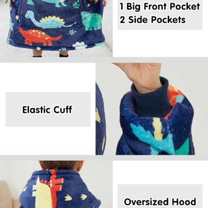 NOUKOW Wearable Blanket Hoodie for Toddlers Oversized Sherpa Blanket Sweatshirt Flannel Sweater Blanket 2-6 Years Old Boy Birthday Gifts Dinosaur