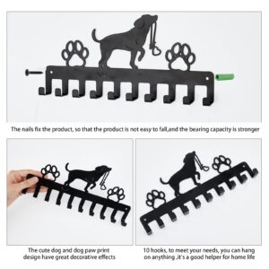 SUPERDANT Dog Leash Holder Hanger Hooks for Wall Dog Metal Key Holder 10 Hooks Black Iron Wall Mounted Hooks Animal Paws Decorative Hook Organizer Rack for Bag Key Hanging Dog Lovers Gifts