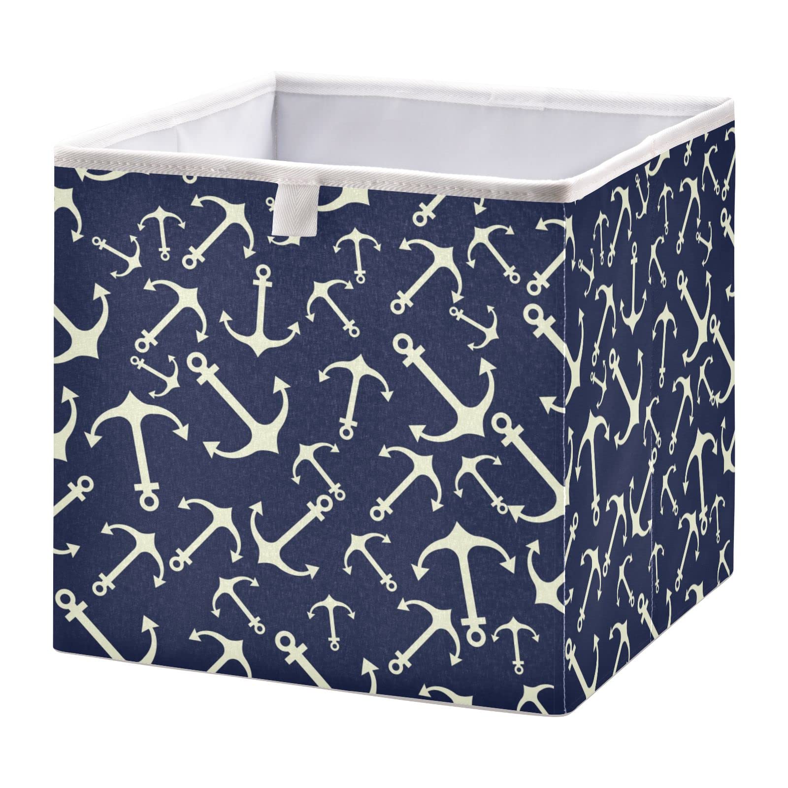 DOMIKING Marine Nautical Storage Bins for Closet Shelves Bedroom Foldable Fabric Storage Boxes with Sturdy Handle Organization Baskets Cubes 11 Inch