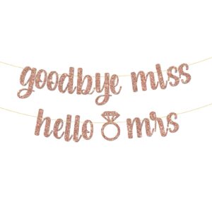 belrew goodbye miss hell mrs banner, engagement party decor, bridal shower, wedding bride to be party decoration supplies, glittery rose gold