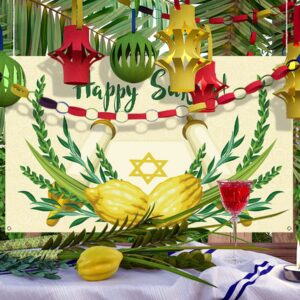 Pudodo Happy Sukkot Backdrop Banner Sukkah Etrog Lulav Jewish Holiday Party Religious Photography Background Wall Decoration