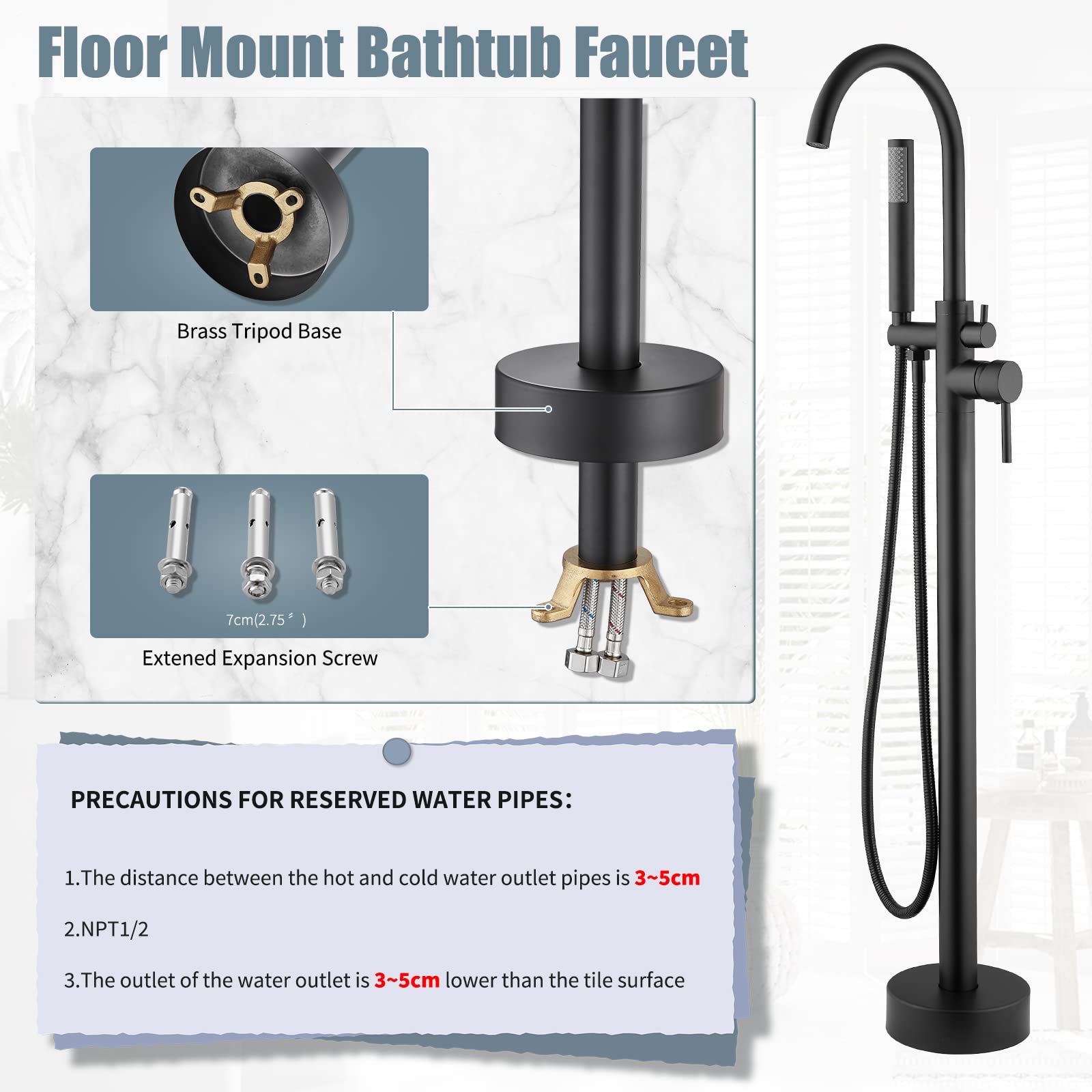 Casavilla Bathtub Faucet, Freestanding Tub Faucet, Tub Shower Faucet Set with 360 Degree Swivel Spout Bathtub Filler and Handheld Shower, Farmhouse Outdoor Shower System Kit, Brushed Nickel