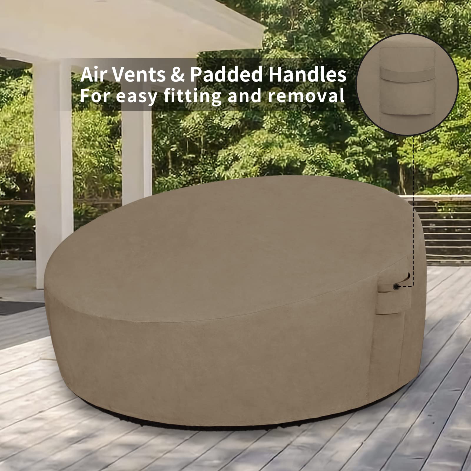 Easy-Going Heavy Duty 600D Outdoor Daybed Cover 75 Inch UV Resistant Patio Round Sofa Cover Waterproof Outdoor Canopy Daybed Sofa Cover with Air Vent 75" Dia x 35"/18" H, Camel