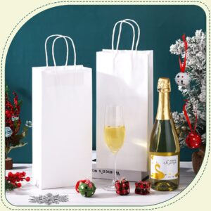 Yexiya 200 Pcs Paper Wine Bags Bulk with Handle Wine Gift Bags White Kraft Bags for Wine Bottles Gifts Wedding Birthday Housewarming Christmas Party, 6 x 3 x 13 Inch