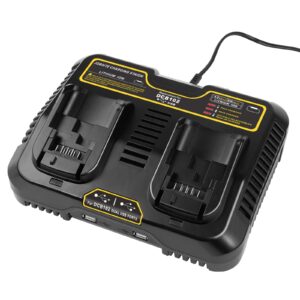 12v-20v max battery charger for dewalt, dcb102 fast dual charger station lithium ion battery charger dcb203 dcb204 dcb205 dcb206 dcb201 dcb120 dcb127 (2 usb ports)