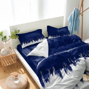 4 Pieces Duvet Cover Bedding Set Cal King Modern Royal Blue White Gradient Ultra Soft Quilted Luxury Washed Comforter Covers Bed Sheet Pillowcases Minimalist Paint Smudge Art for Bedroom Decor