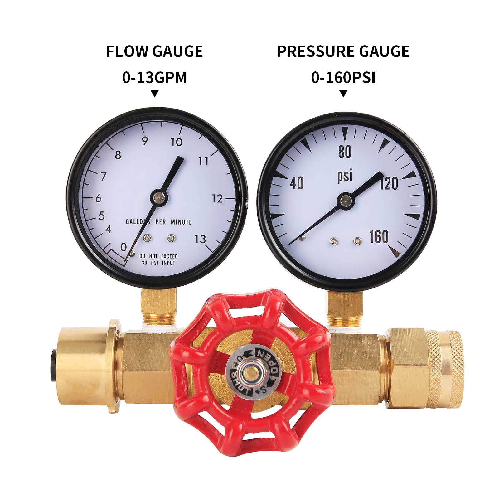 Watflow Water Gauge Pressure, Flow, & PSI Test Gauge,0-160psi,0-13 GPM, 3/4" Female Hose Thread.