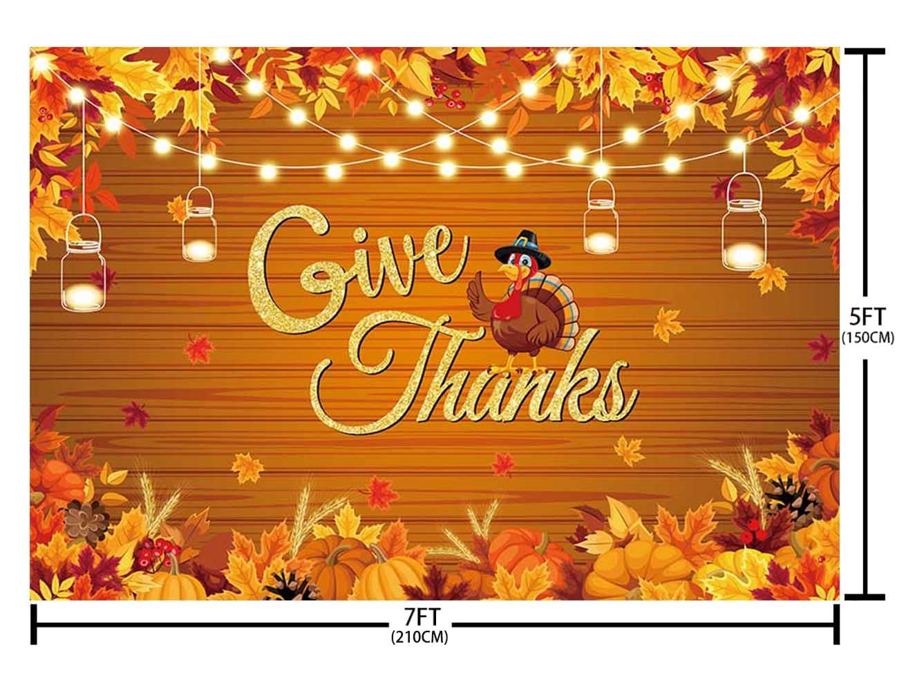 AIBIIN 7x5ft Autumn Thanksgiving Festival Backdrop Fall Wooden Maple Leaves Pumpkin Photography Background Harvest Give Thanks Banner Thanksgiving Day Party Decorations Props