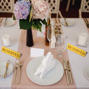 12 Pieces Table Top Reserved Sign Metal Reserved Table Signs Reserved Seating Signs Double Sided Table Tent Sign for Wedding Restaurant Family Ceremony Events, 5.91 x 3.15 Inches (Golden)