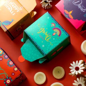 Eersida 12 Pcs Diwali Sweet Gift Boxes Happy Diwali Treat Gift Bags Party Favors Indian Festival of Lights Goodie Gable Boxes Decoration