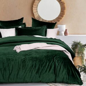 hr decor - luxurious velvet duvet cover set, soft comforter cover for all season 3 piece – comforter cover,hunter green-queen (88'' x 88'')