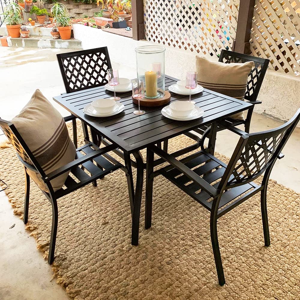 Sophia & William Patio Table and Chairs Set, Outdoor Dining Set for 4, 5 Piece Metal Patio Furniture, 37" Black Square Table(Diamond)