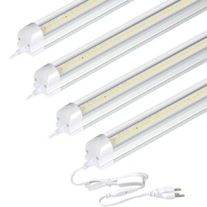 hykolity 60w 6ft led shop light, 7800lm 6500k super bright white linkable ceiling light fixture, v shape integrated t8 led tube light with built-in on/off switch for workbench, cabinet, etl, 4 pack