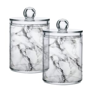 2 pack qtip holder organizer dispenser stylish white marble texture bathroom storage canister cotton ball holder bathroom containers for cotton swabs/pads/floss