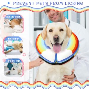 Inflatable Rainbow Protective Dog Donut Cone Collar for Dogs Cats-Soft Recovery Adjustable E-Collar Dog Neck Donut Cone Alternative After Surgery to Prevent from Biting Licking Scratching