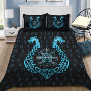 wdbayxh celtic dragon tattoo duvet cover bedding set, novelty norse viking 3d print zipper duvet covers and pillowcases, soft microfiber home textile,blue,king