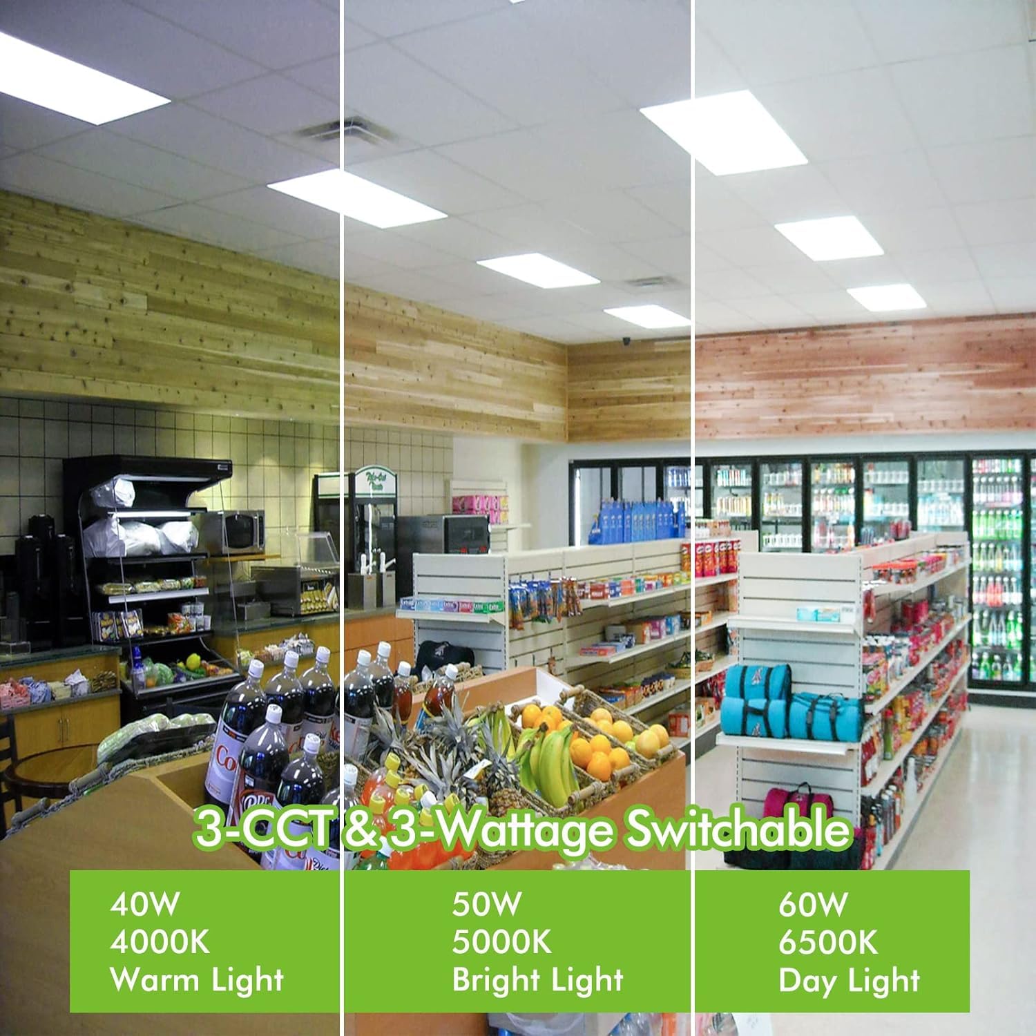 WEIZE LED Flat Panel Light, 30/40/50W, 0-10V Dimmable, CCT Selectable 4000K/5000K/6500K, 2x2 FT Recessed Back-Lit Drop Ceiling Light, Lay in Fixture for Office