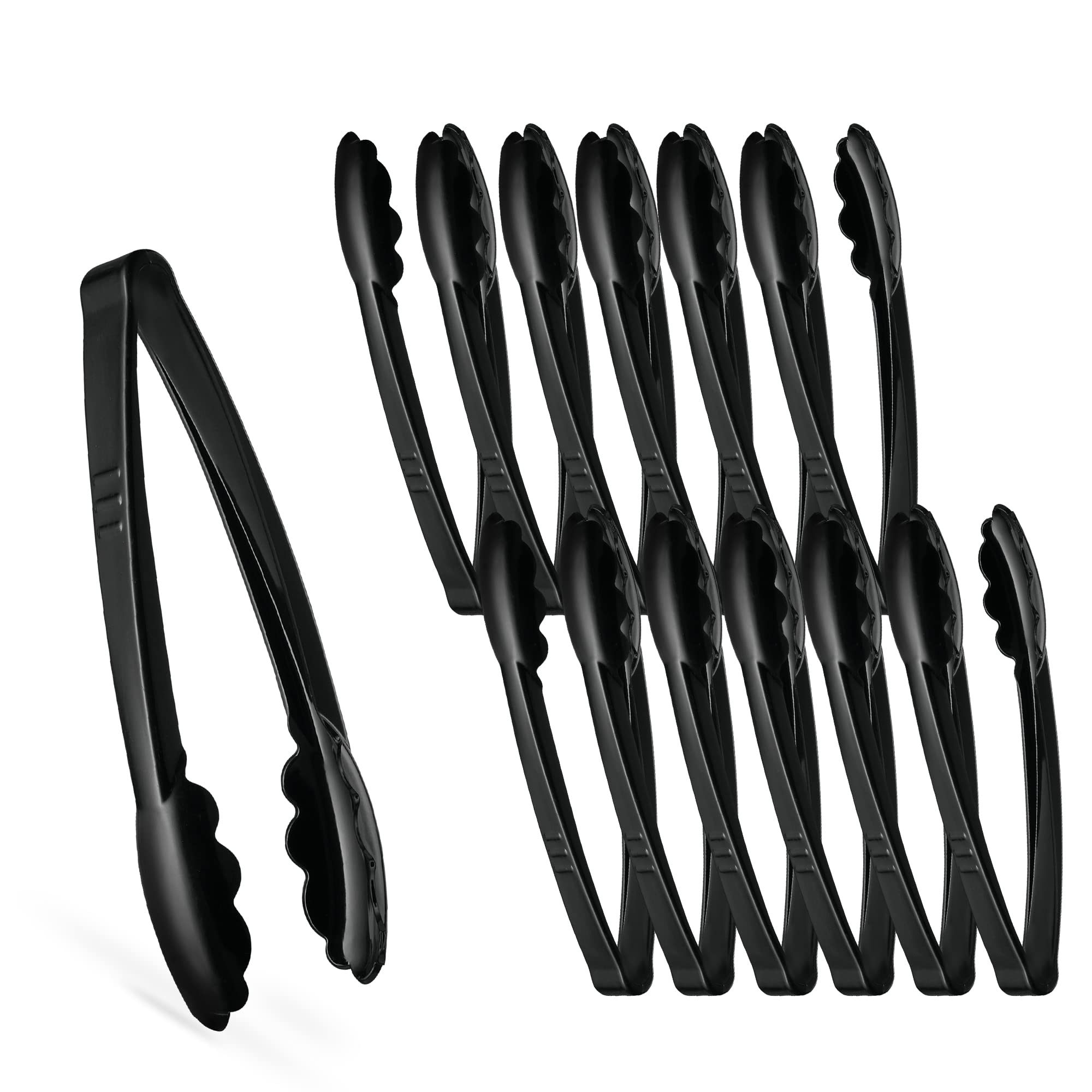 [Black Tongs 7.5'' Inches] Plasticpro 7.5'' Serving Tongs Heavy Duty Reusable Kitchen and BBQ Black Serving Tong for party's, Caterings, Events, Buffet, Weddings, And every Day use Pack of 12