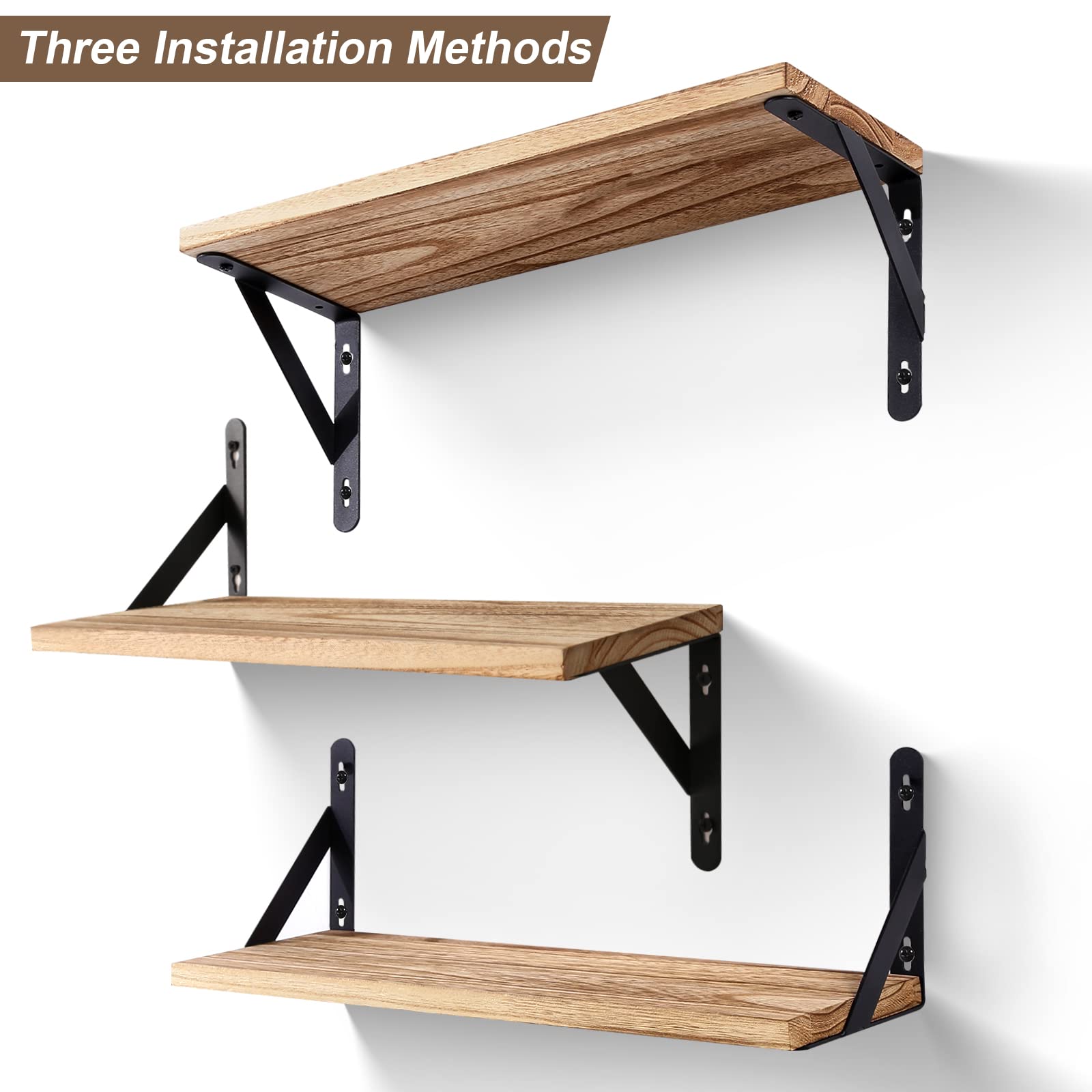 himaly Floating Shelves Set of 2 Rustic Wooden Shelves Decorative Wall Shelf Brackets Storage Book Shelves for Screw Mounted Shelf, 17in