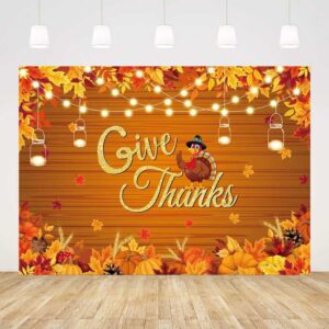 aibiin 7x5ft autumn thanksgiving festival backdrop fall wooden maple leaves pumpkin photography background harvest give thanks banner thanksgiving day party decorations props