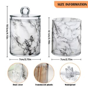 2 Pack Qtip Holder Organizer Dispenser Stylish White Marble Texture Bathroom Storage Canister Cotton Ball Holder Bathroom Containers for Cotton Swabs/Pads/Floss