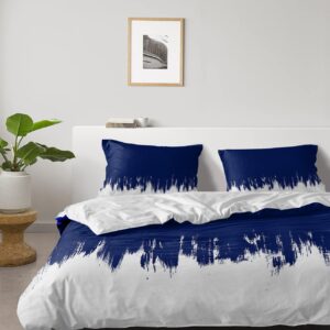 4 Pieces Duvet Cover Bedding Set Cal King Modern Royal Blue White Gradient Ultra Soft Quilted Luxury Washed Comforter Covers Bed Sheet Pillowcases Minimalist Paint Smudge Art for Bedroom Decor