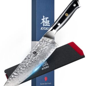 KYOKU Gin Series Chef Knife, 8" All Purpose Kitchen Knife, Japanese VG10 Damascus Stainless Steel Knife with Silver Ion Blade G10 Handle Mosaic Pin, Professional Knife for Meat Fruit Vegetables