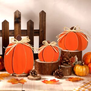 Ferraycle 3 Pcs Thanksgiving Pumpkin Decor Fall Decor Autumn Farmhouse Sign Rustic Tiered Tray Decorations Table Centerpieces Standing Wooden Block Sign for Halloween Home Kitchen