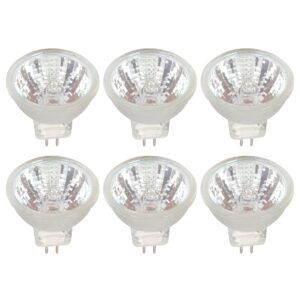 simba lighting 10 watt 12 volt mr11 halogen spotlight bulbs (6 pack) 2-pin 110lm 30° beam angle for accent, track light, and fiber optics, gu4 bi-pin base, glass cover, warm white 2700k dimmable